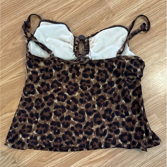 Lauren Ralph Lauren Leopard Print Tankini Top & Solid Brown Bikini Bottoms Sz 14 - Picture 4 of 14